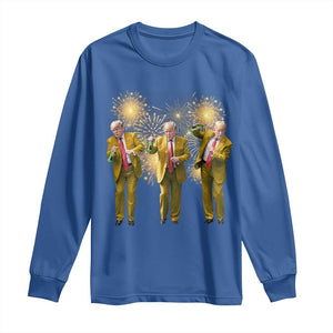 Funny Trump Dance Happy New Year 2025 Long Sleeve Shirt Fireworks TS11 Royal Blue Print Your Wear