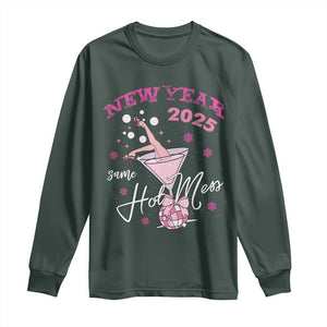 Funny New Year 2025 Same Hot Mess Long Sleeve Shirt New Year's Eve Party Coquette Champagne Glass TS11 Dark Forest Green Print Your Wear