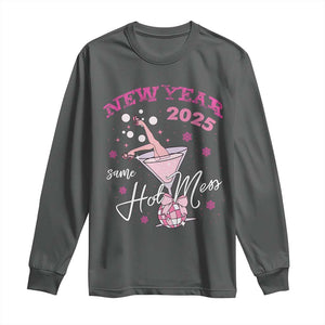 Funny New Year 2025 Same Hot Mess Long Sleeve Shirt New Year's Eve Party Coquette Champagne Glass TS11 Dark Heather Print Your Wear