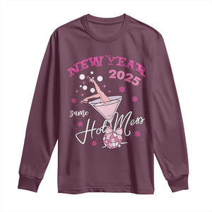 Funny New Year 2025 Same Hot Mess Long Sleeve Shirt New Year's Eve Party Coquette Champagne Glass TS11 Maroon Print Your Wear