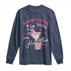 Funny New Year 2025 Same Hot Mess Long Sleeve Shirt New Year's Eve Party Coquette Champagne Glass TS11 Navy Print Your Wear