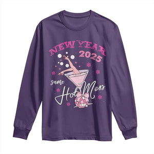 Funny New Year 2025 Same Hot Mess Long Sleeve Shirt New Year's Eve Party Coquette Champagne Glass TS11 Purple Print Your Wear