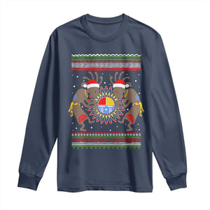 Funny Christmas Native American Long Sleeve Shirt Santa Kokopeli Medicine Wheel TS11 Navy Print Your Wear