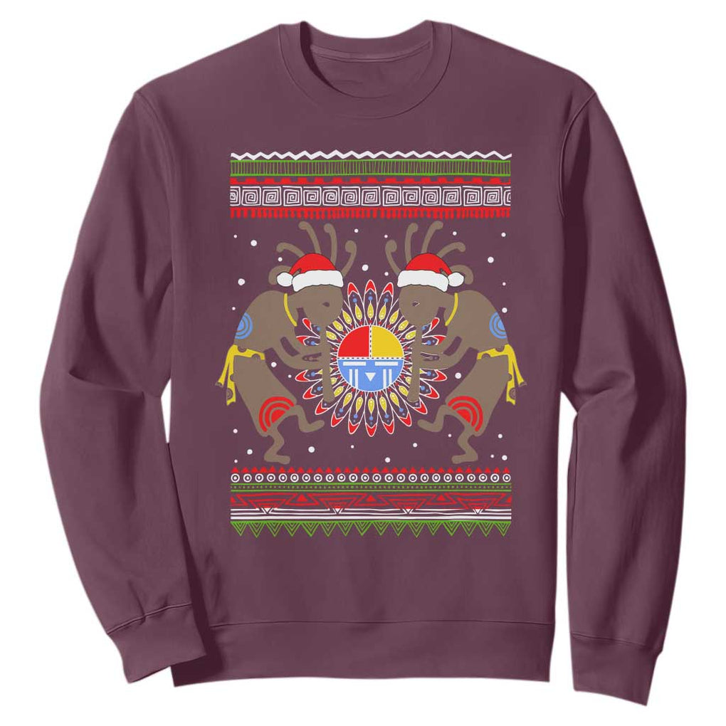 Funny Christmas Native American Sweatshirt Santa Kokopeli Medicine Wheel TS11 Maroon Print Your Wear