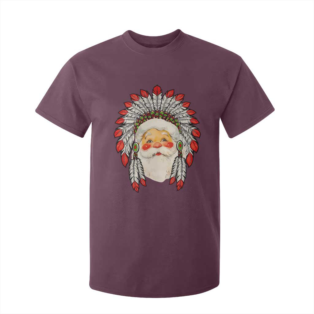 Funny Christmas Native American Indian Santa War Bonnet T Shirt For Kid TS11 Maroon Print Your Wear