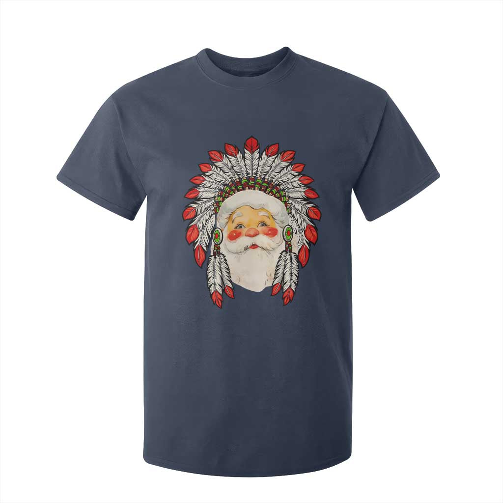Funny Christmas Native American Indian Santa War Bonnet T Shirt For Kid TS11 Navy Print Your Wear