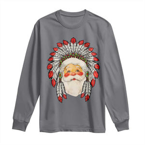 Funny Christmas Native American Indian Santa War Bonnet Long Sleeve Shirt TS11 Charcoal Print Your Wear