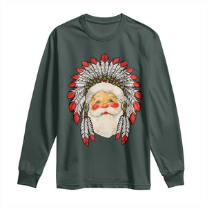 Funny Christmas Native American Indian Santa War Bonnet Long Sleeve Shirt TS11 Dark Forest Green Print Your Wear