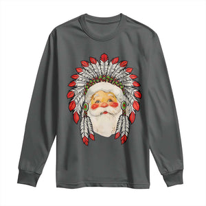 Funny Christmas Native American Indian Santa War Bonnet Long Sleeve Shirt TS11 Dark Heather Print Your Wear