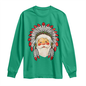 Funny Christmas Native American Indian Santa War Bonnet Long Sleeve Shirt TS11 Irish Green Print Your Wear