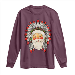 Funny Christmas Native American Indian Santa War Bonnet Long Sleeve Shirt TS11 Maroon Print Your Wear