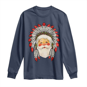 Funny Christmas Native American Indian Santa War Bonnet Long Sleeve Shirt TS11 Navy Print Your Wear