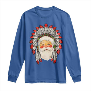 Funny Christmas Native American Indian Santa War Bonnet Long Sleeve Shirt TS11 Royal Blue Print Your Wear