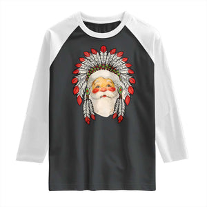 Funny Christmas Native American Indian Santa War Bonnet Raglan Shirt TS11 Black White Print Your Wear