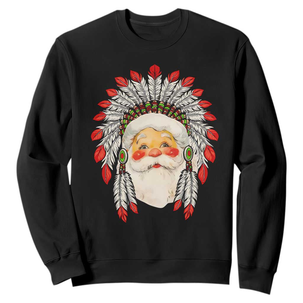 Funny Christmas Native American Indian Santa War Bonnet Sweatshirt TS11 Black Print Your Wear
