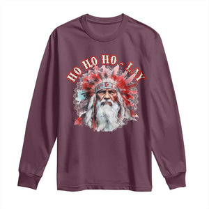 Funny Christmas Native American Long Sleeve Shirt Ho Ho Lay War Bonnet Santa Indian Tribes TS11 Maroon Print Your Wear