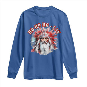 Funny Christmas Native American Long Sleeve Shirt Ho Ho Lay War Bonnet Santa Indian Tribes TS11 Royal Blue Print Your Wear