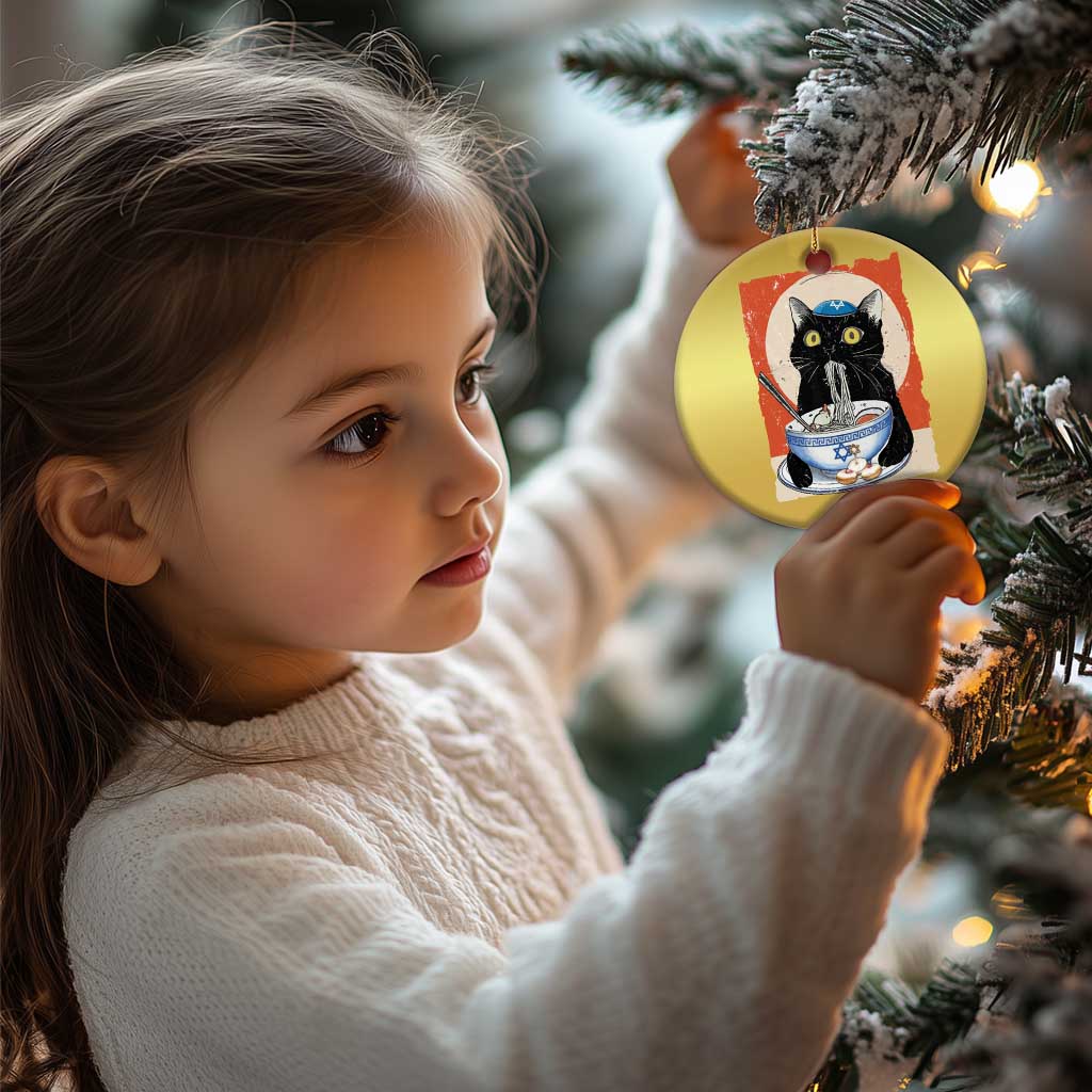 Funny Hanukkah Black Cat Eating Noodle Christmas Ornament TS11 Print Your Wear