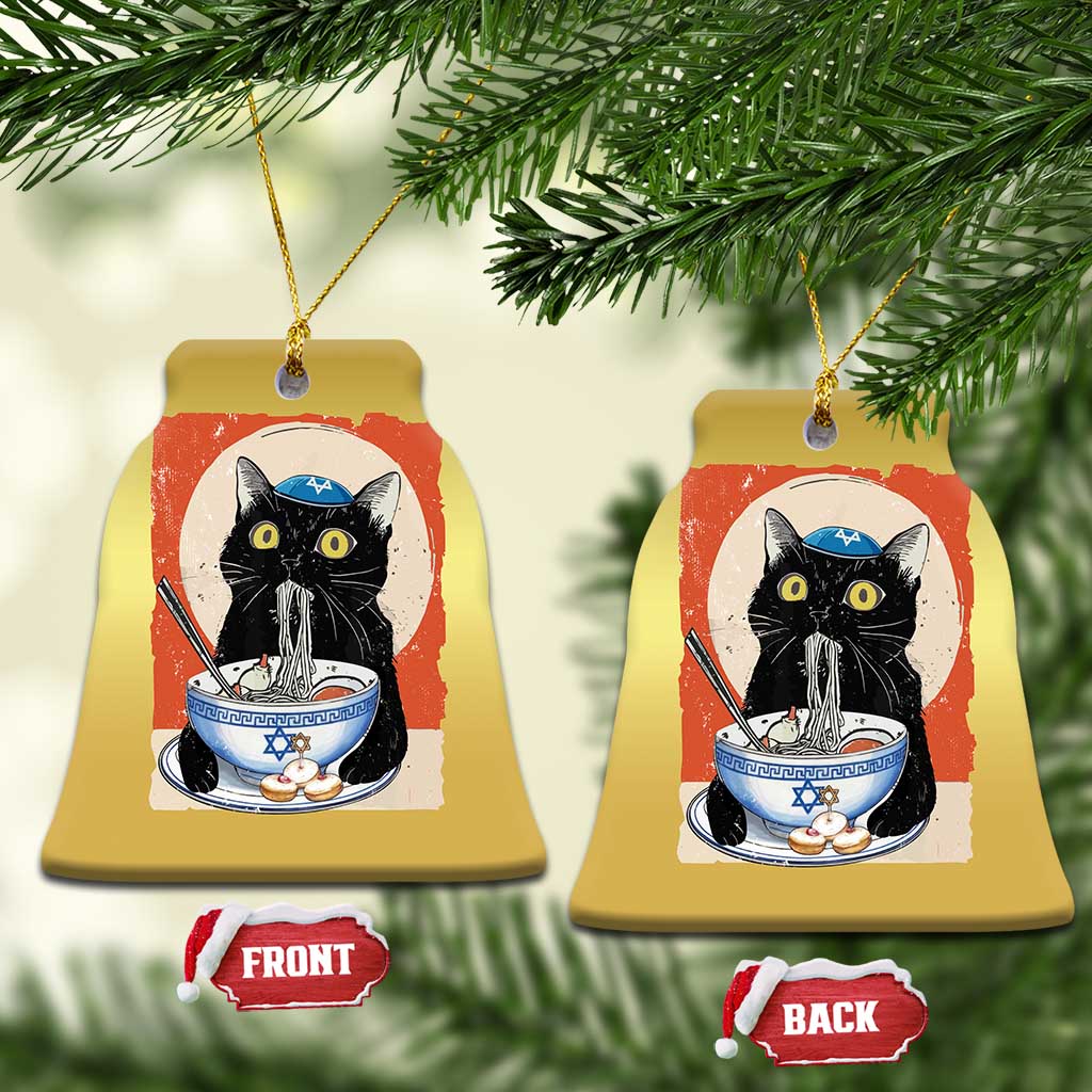 Funny Hanukkah Black Cat Eating Noodle Christmas Ornament TS11 Bell Flake Gold Print Your Wear