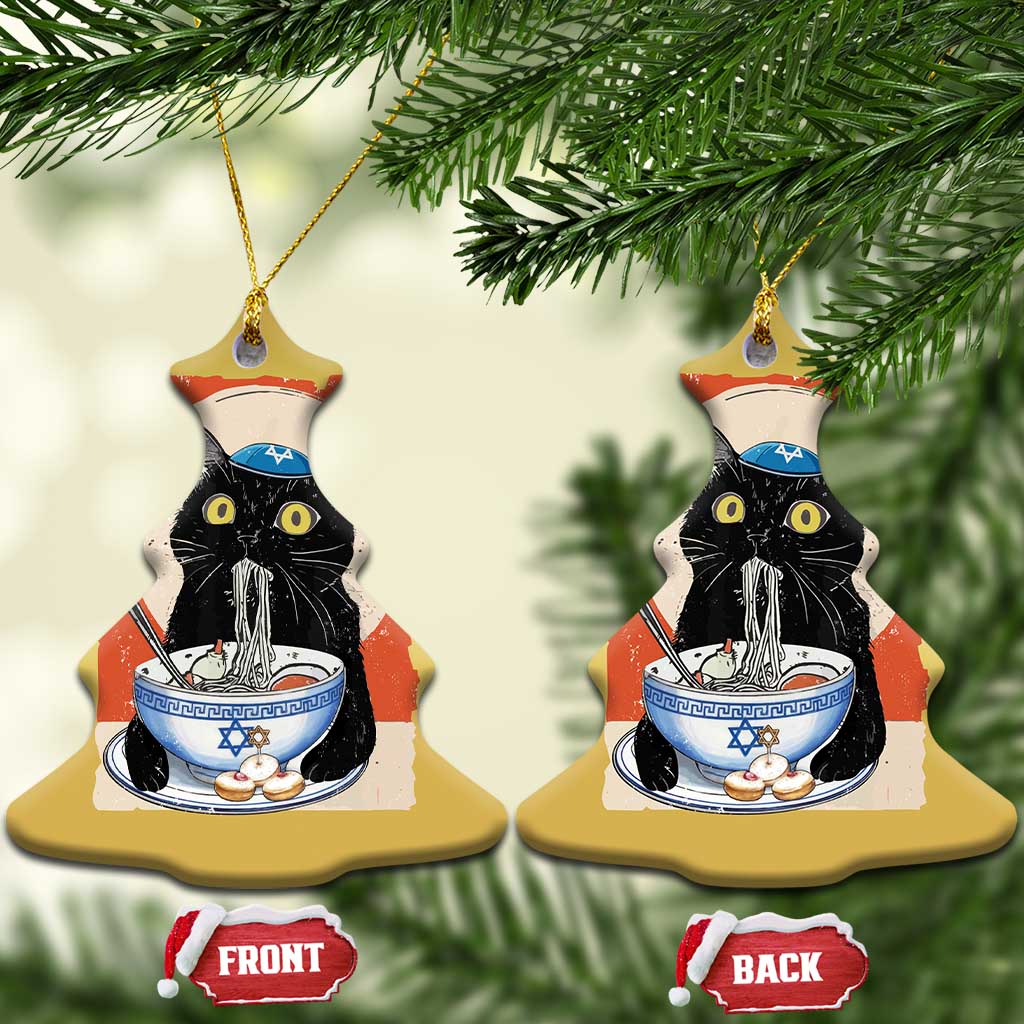 Funny Hanukkah Black Cat Eating Noodle Christmas Ornament TS11 Christmas Tree Gold Print Your Wear