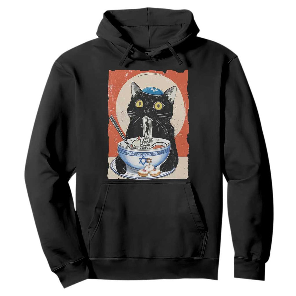 Funny Hanukkah Black Cat Eating Noodle Hoodie TS11 Black Print Your Wear