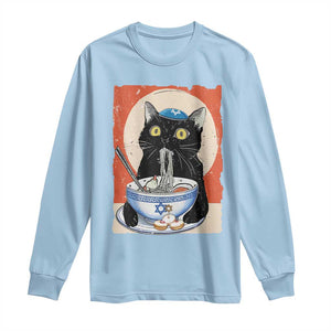 Funny Hanukkah Black Cat Eating Noodle Long Sleeve Shirt TS11 Light Blue Print Your Wear