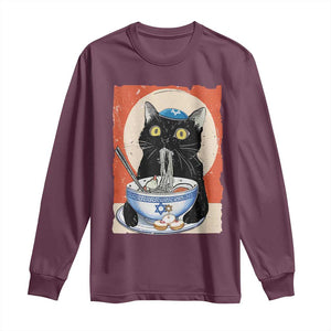 Funny Hanukkah Black Cat Eating Noodle Long Sleeve Shirt TS11 Maroon Print Your Wear