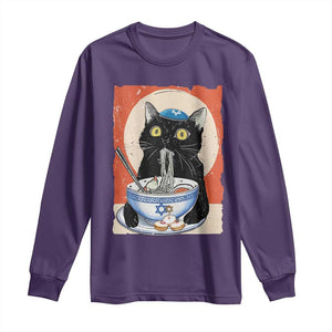 Funny Hanukkah Black Cat Eating Noodle Long Sleeve Shirt TS11 Purple Print Your Wear