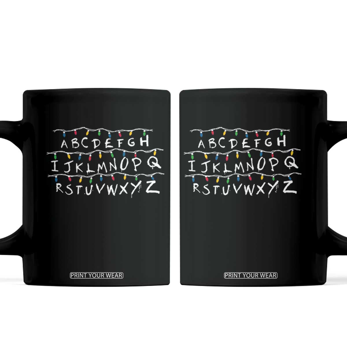 Funny Stranger Christmas Coffee Mug Alphabet Xmas Lights Movie TS11 Black Print Your Wear