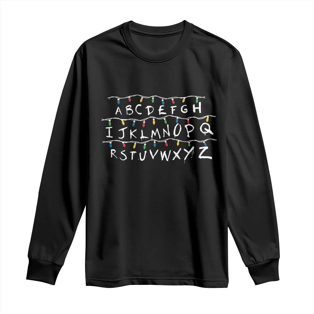 Funny Stranger Christmas Long Sleeve Shirt Alphabet Xmas Lights Movie TS11 Black Print Your Wear