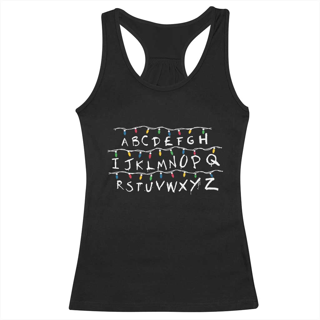 Funny Stranger Christmas Racerback Tank Top Alphabet Xmas Lights Movie TS11 Black Print Your Wear