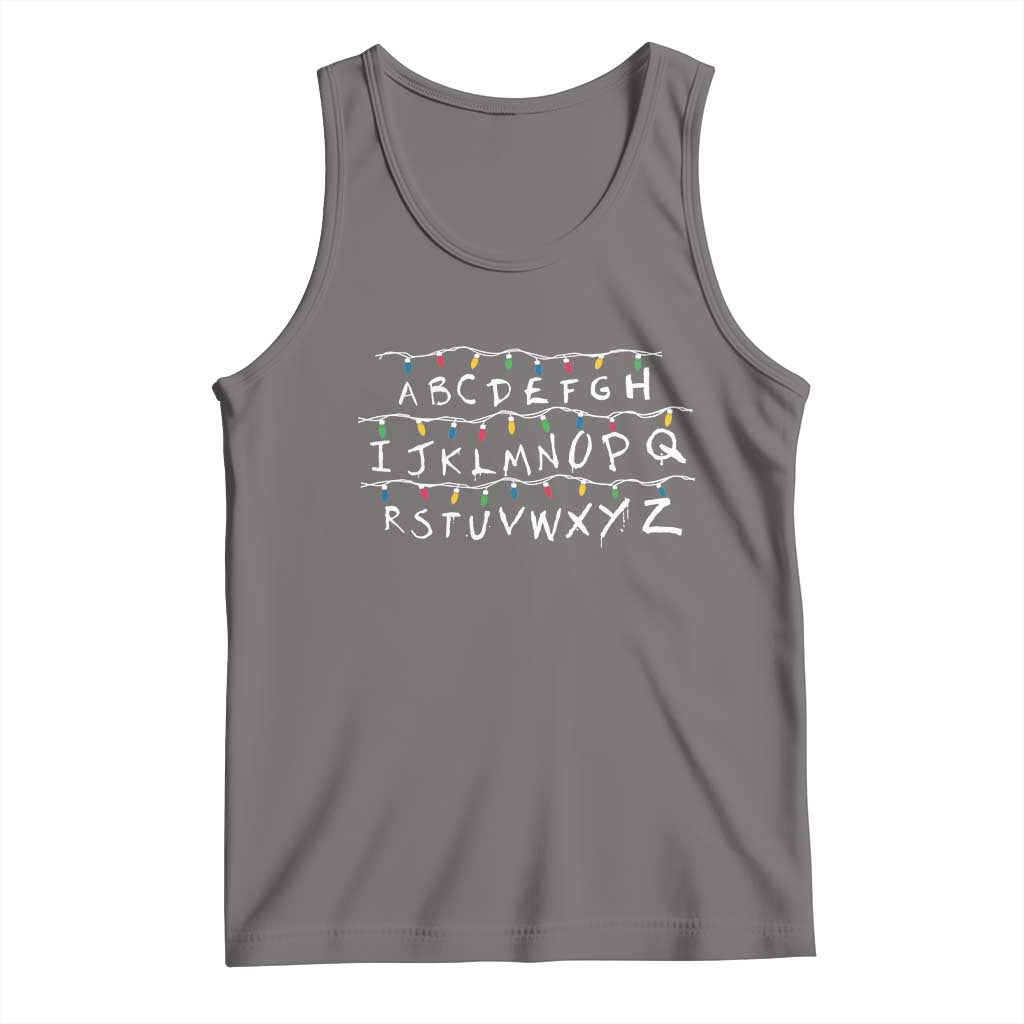 Funny Stranger Christmas Tank Top Alphabet Xmas Lights Movie TS11 Deep Heather Print Your Wear