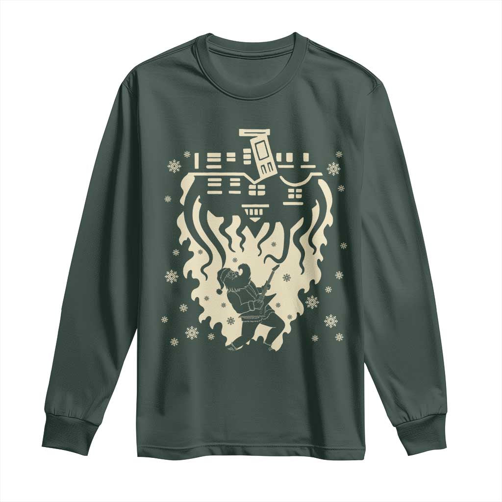 Funny Stranger Christmas Long Sleeve Shirt Heavy Metal Santa Upside Down TS11 Dark Forest Green Print Your Wear