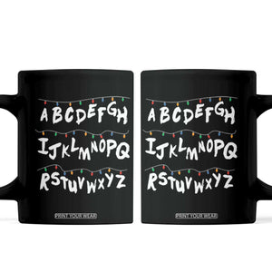 Funny Stranger Christmas Coffee Mug Alphabet Xmas Lights TS11 Black Print Your Wear