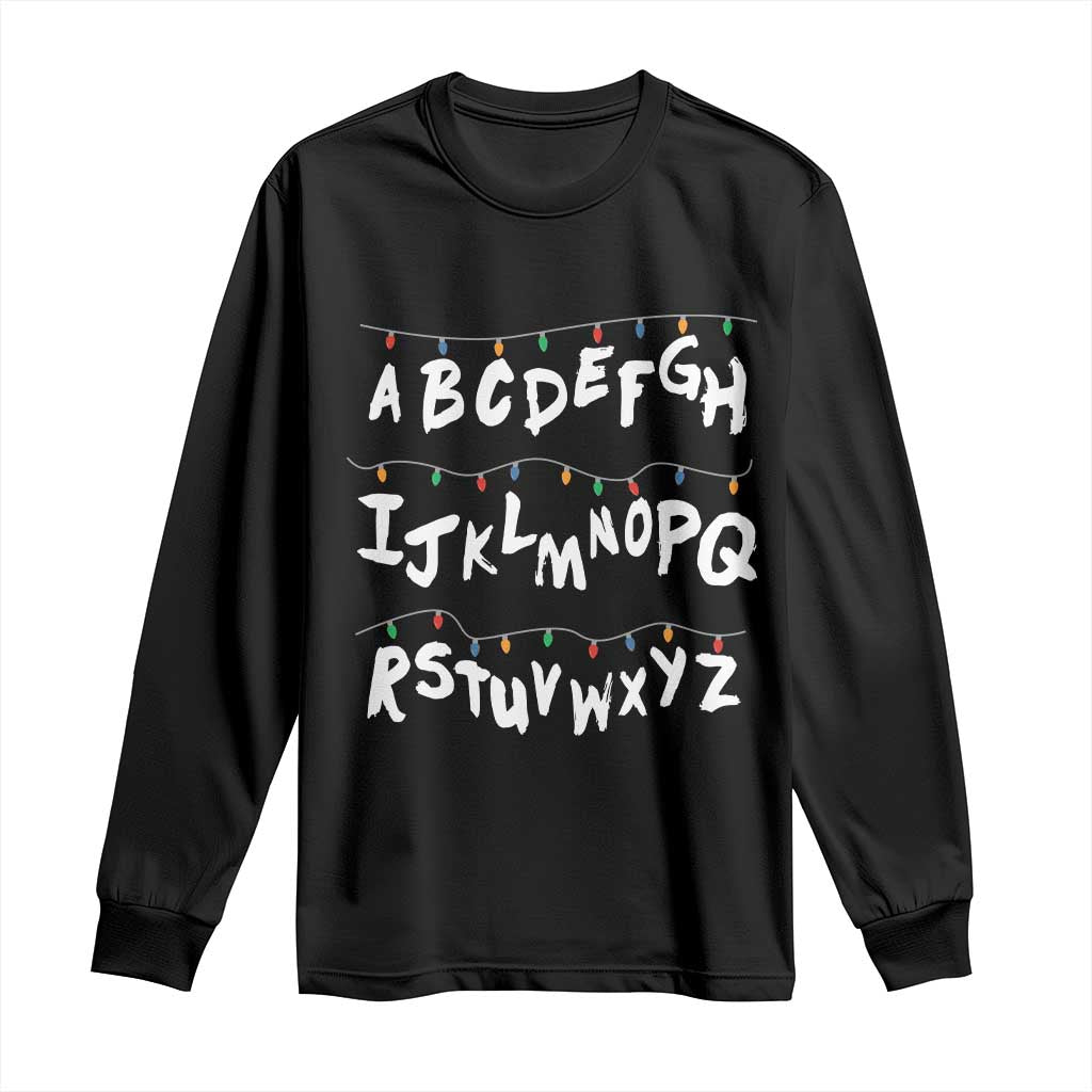 Funny Stranger Christmas Long Sleeve Shirt Alphabet Xmas Lights TS11 Black Print Your Wear