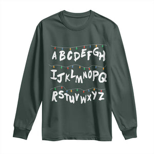 Funny Stranger Christmas Long Sleeve Shirt Alphabet Xmas Lights TS11 Dark Forest Green Print Your Wear