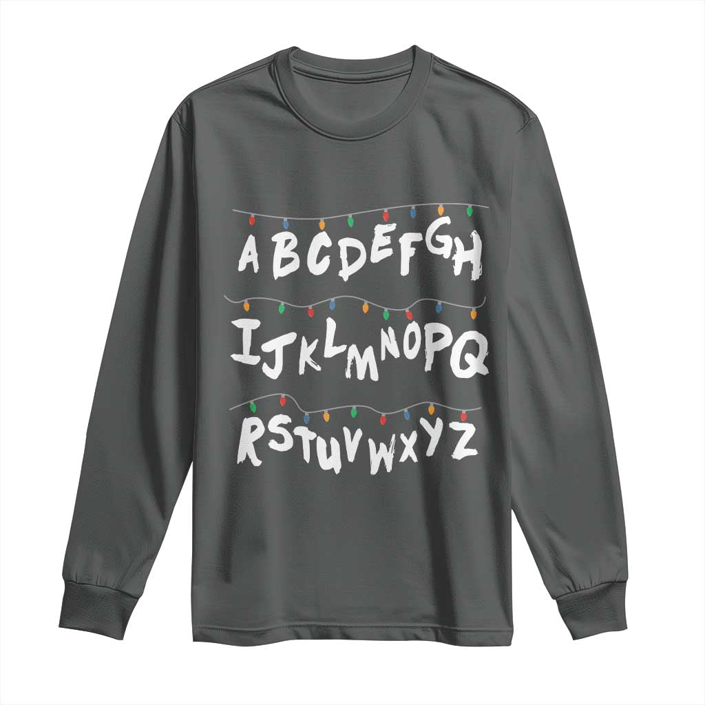 Funny Stranger Christmas Long Sleeve Shirt Alphabet Xmas Lights TS11 Dark Heather Print Your Wear