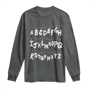 Funny Stranger Christmas Long Sleeve Shirt Alphabet Xmas Lights TS11 Dark Heather Print Your Wear