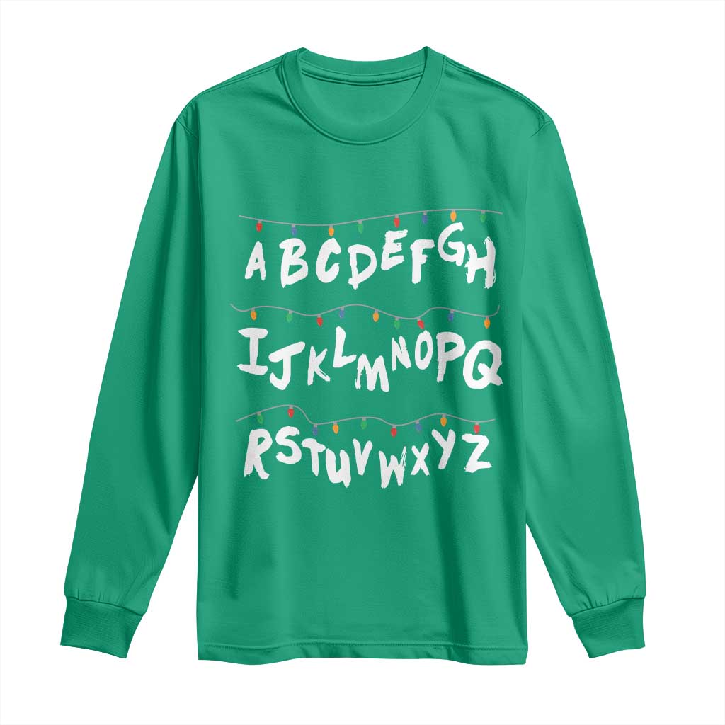 Funny Stranger Christmas Long Sleeve Shirt Alphabet Xmas Lights TS11 Irish Green Print Your Wear
