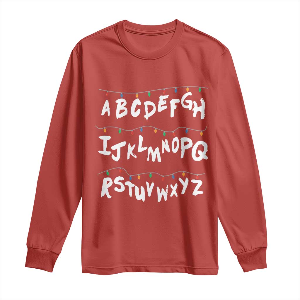 Funny Stranger Christmas Long Sleeve Shirt Alphabet Xmas Lights TS11 Red Print Your Wear