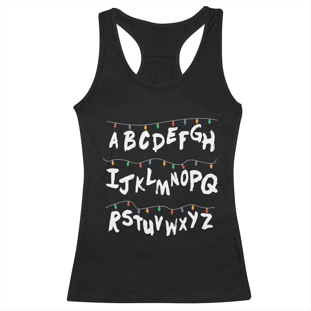 Funny Stranger Christmas Racerback Tank Top Alphabet Xmas Lights TS11 Black Print Your Wear