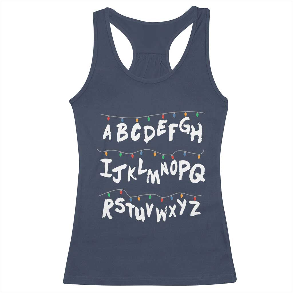 Funny Stranger Christmas Racerback Tank Top Alphabet Xmas Lights TS11 Navy Print Your Wear