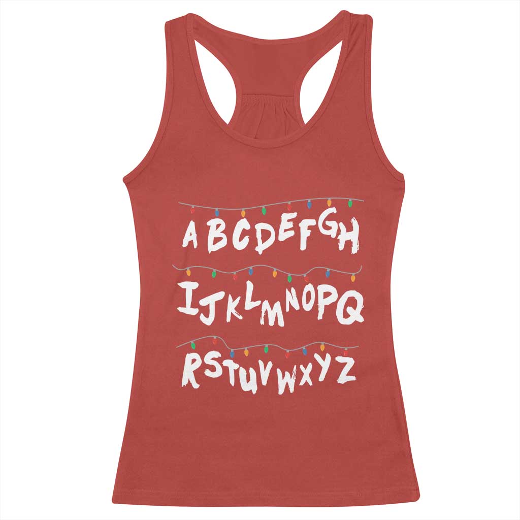 Funny Stranger Christmas Racerback Tank Top Alphabet Xmas Lights TS11 Red Print Your Wear