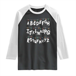 Funny Stranger Christmas Raglan Shirt Alphabet Xmas Lights TS11 Black White Print Your Wear