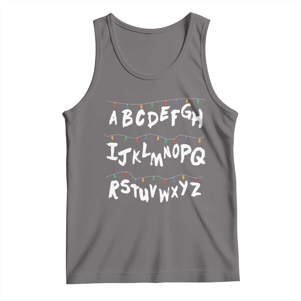 Funny Stranger Christmas Tank Top Alphabet Xmas Lights TS11 Deep Heather Print Your Wear