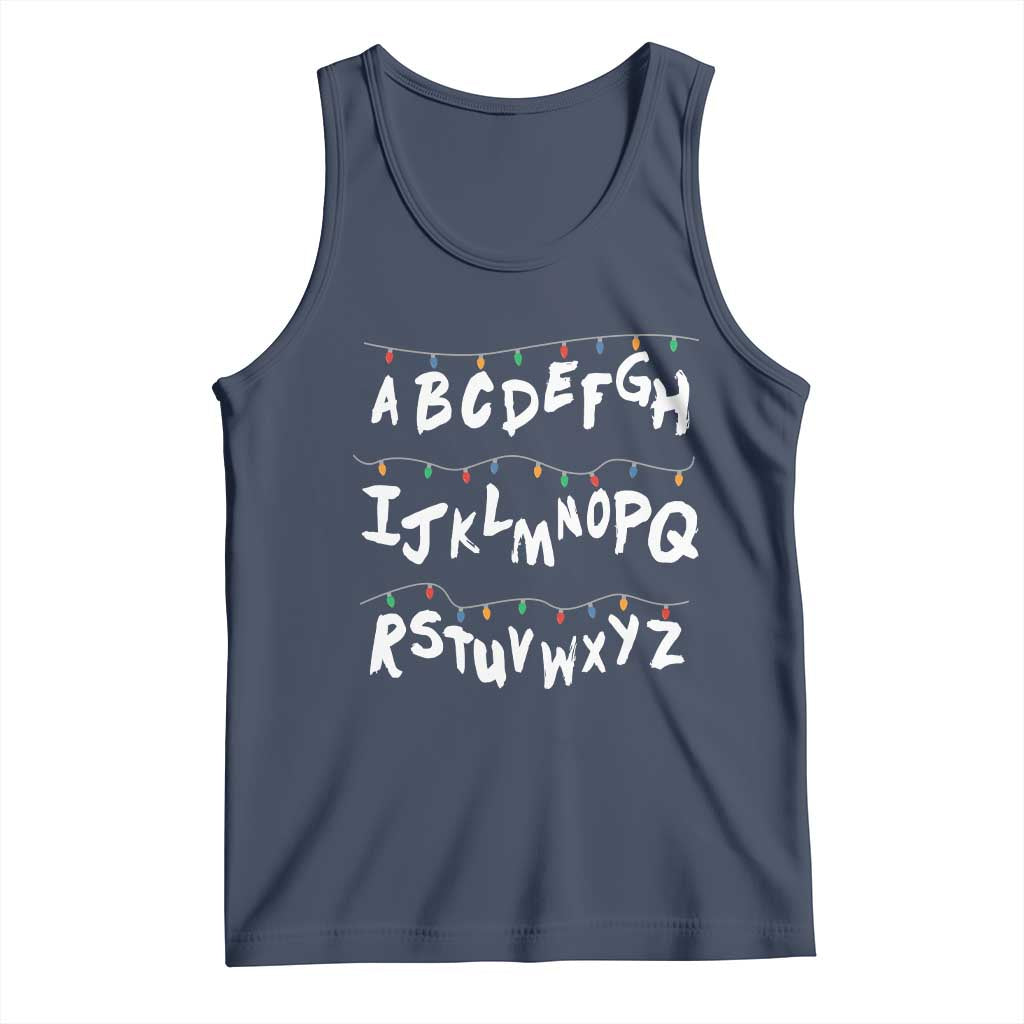Funny Stranger Christmas Tank Top Alphabet Xmas Lights TS11 Navy Print Your Wear