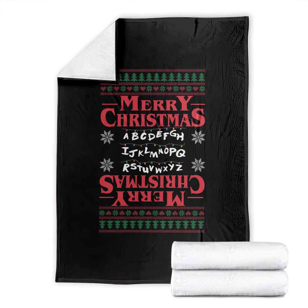 Funny Stranger Xmas Throw Blanket Merry Christmas Alphabet Neon Lights Movie TS11 Black Print Your Wear