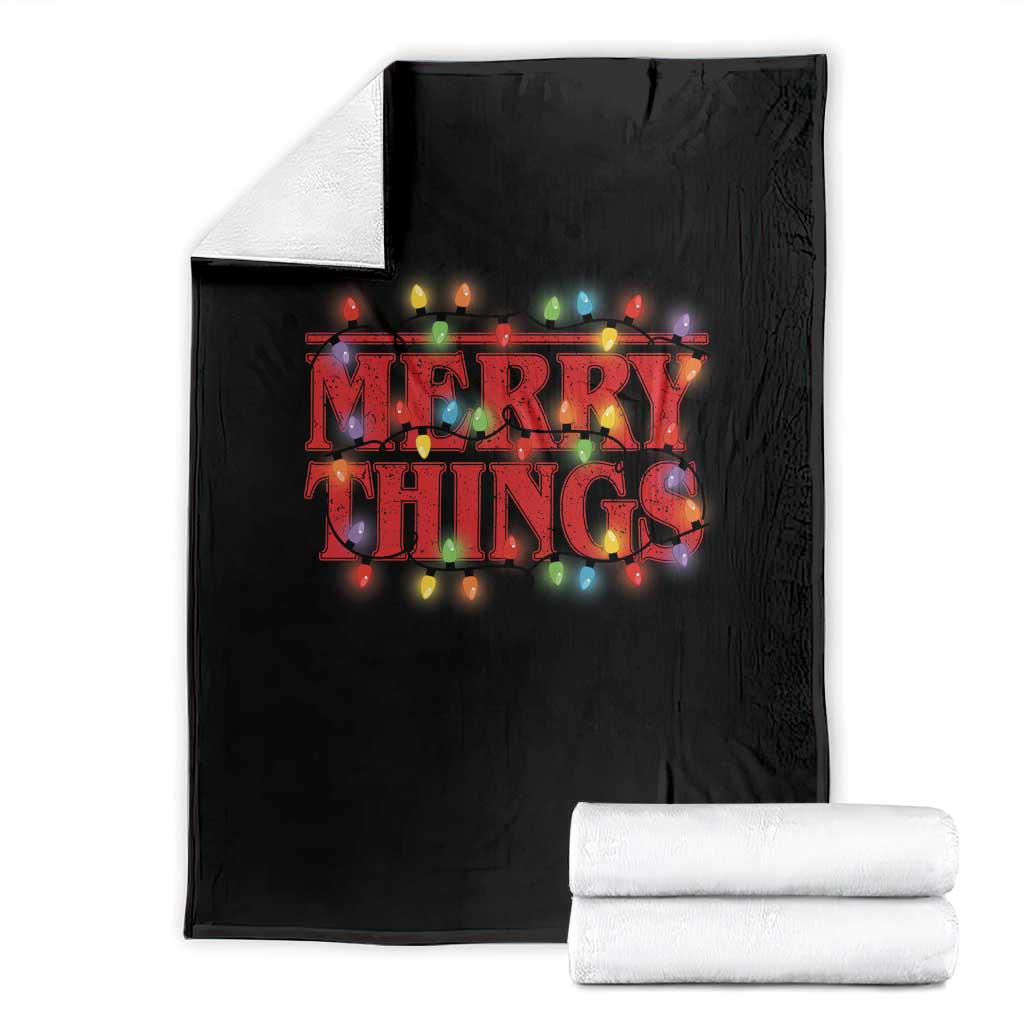 Funny Stranger Christmas Throw Blanket Merry Things Xmas Movie Neon Lights TS11 Black Print Your Wear