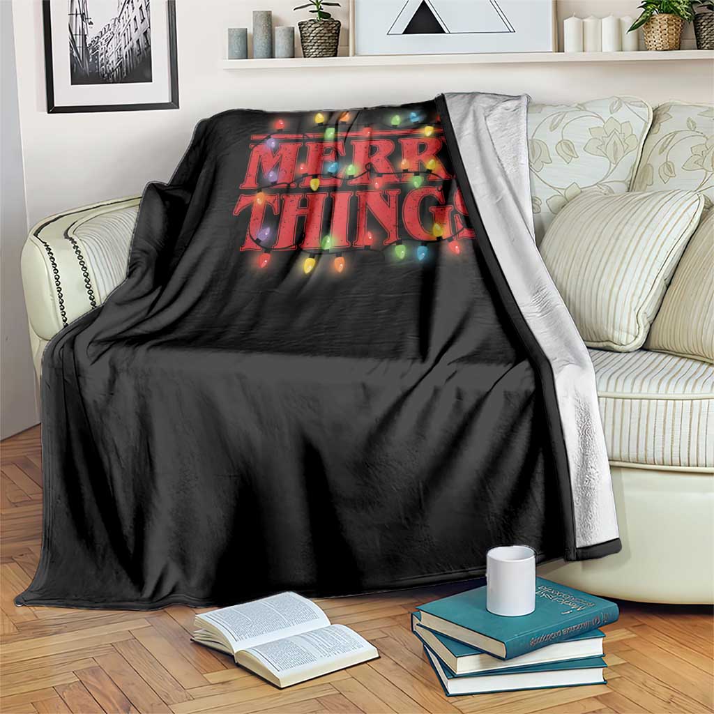 Funny Stranger Christmas Throw Blanket Merry Things Xmas Movie Neon Lights TS11 Print Your Wear