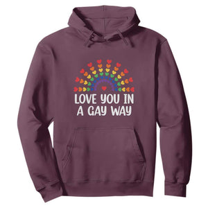 Funny Valentine's Day LGBT Hoodie Love You In A Gay Way Rainbow Hearts TS11 Maroon Print Your Wear